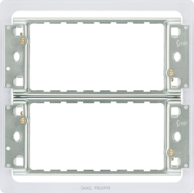 RFR68FP Front - The Grid modular range from British General allows you to build your own module configuration with a variety of combinations and finishes. This universal frame is suitable for installation of Grid screwless flatplates that fit 6 or 8 Grid modules. This frame has a fixed integrated plastic gasket to protect metal edges …