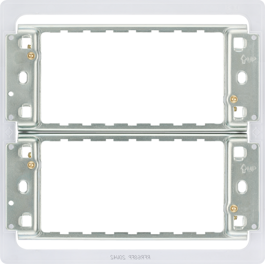 RFR68FP Front - The Grid modular range from British General allows you to build your own module configuration with a variety of combinations and finishes. This universal frame is suitable for installation of Grid screwless flatplates that fit 6 or 8 Grid modules. This frame has a fixed integrated plastic gasket to protect metal edges …