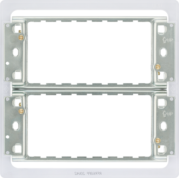 RFR68FP Front - The Grid modular range from British General allows you to build your own module configuration with a variety of combinations and finishes. This universal frame is suitable for installation of Grid screwless flatplates that fit 6 or 8 Grid modules. This frame has a fixed integrated plastic gasket to protect metal edges …