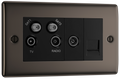 BG NBN69 Nexus Metal Black Nickel 4 Gang 1x TV 1x FM 2x Satellite 1x Telephone Screened Quadplex Socket Outlet