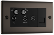 BG NBN69 Nexus Metal Black Nickel 4 Gang 1x TV 1x FM 2x Satellite 1x Telephone Screened Quadplex Socket Outlet by British General (BG-NBN69-Shopify-SA_1)