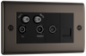 BG NBN69 Nexus Metal Black Nickel 4 Gang 1x TV 1x FM 2x Satellite 1x Telephone Screened Quadplex Socket Outlet by British General (BG-NBN69-Shopify-SA_1)