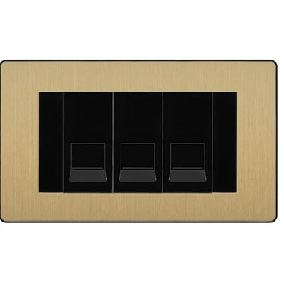 BG Evolve Satin Brass 3 Gang RJ11 Telephone Socket Euro Module - Black Insert by British General (BG-PCDSBRJ113B)
