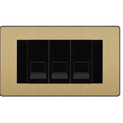 BG Evolve Satin Brass 3 Gang RJ11 Telephone Socket Euro Module - Black Insert by British General (BG-PCDSBRJ113B)