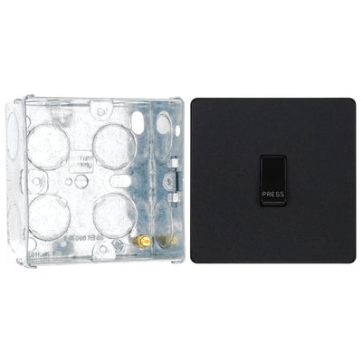 BG Evolve Matt Black 10AX 1 Way Press Switch PCDMB14B with 35mm Steel Back Box