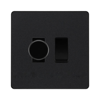 BG Evolve Matt Black 2 Gang Switch 1x Trailing Edge LED Dimmer 1x Intermediate Grid Switch by British General (BG-Evolve-MB-2G-CUSTOM-1x-Dimmer-1x-INT)