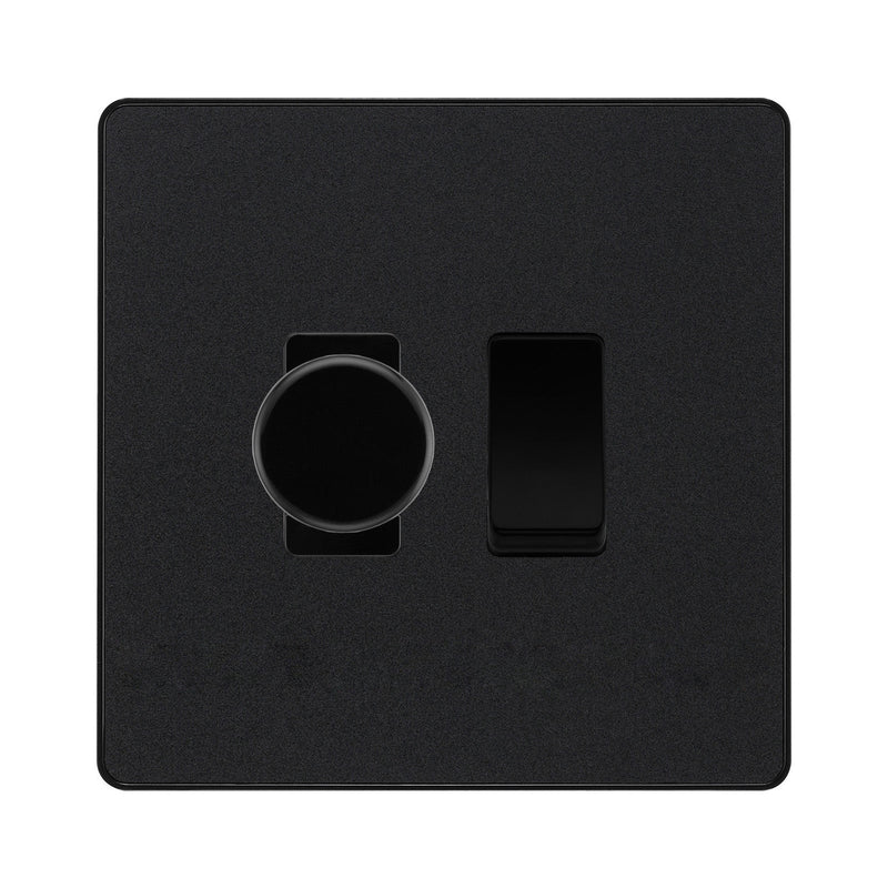BG Evolve Matt Black 2 Gang Switch 1x Dual Mode LED Dimmer 1x Intermediate Grid Switch