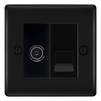 BG Nexus Matt Black TV Aerial & BT Telephone Outlet Plate — Screened + IDC - Black