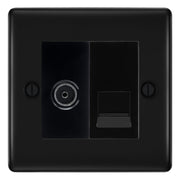 BG Nexus Matt Black TV Aerial & BT Telephone Outlet Plate — Screened + IDC - Black