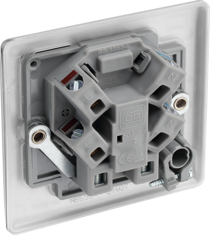 NBS55 Back - This 13A fused and unswitched connection unit from British General provides an outlet from the mains containing the fuse ideal for spur circuits and hardwired appliances.