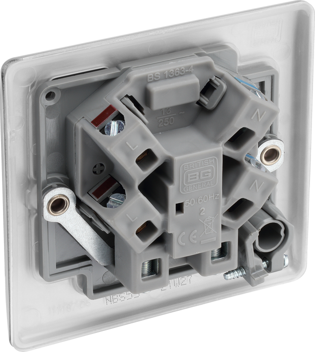 NBS55 Back - This 13A fused and unswitched connection unit from British General provides an outlet from the mains containing the fuse ideal for spur circuits and hardwired appliances.