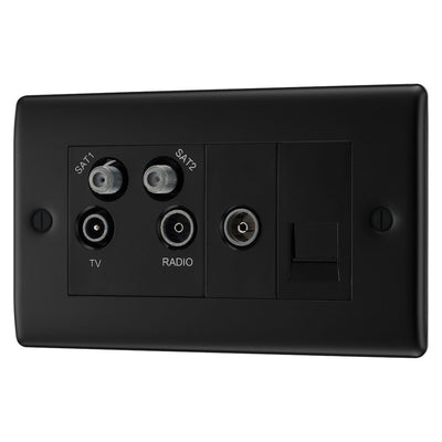 BG Nexus Matt Black Quadplex TV FM SAT (x2) NFB69 with 35mm Steel Back Box