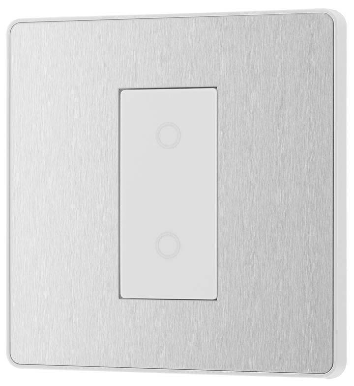 PCDBSTDS1W Front - This Evolve Brushed Steel single secondary trailing edge touch dimmer allows you to control your light levels and set the mood.