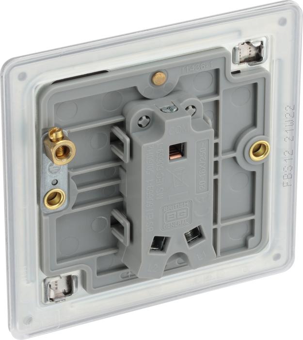 FBS12 Back - This Screwless Flat plate brushed steel finish 20A 16AX single light switch from British General will operate one light in a room. 