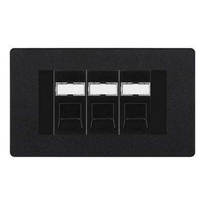 BG Evolve Matt Black 3 Gang RJ45 Cat6 Data Socket Outlet Black Inserts