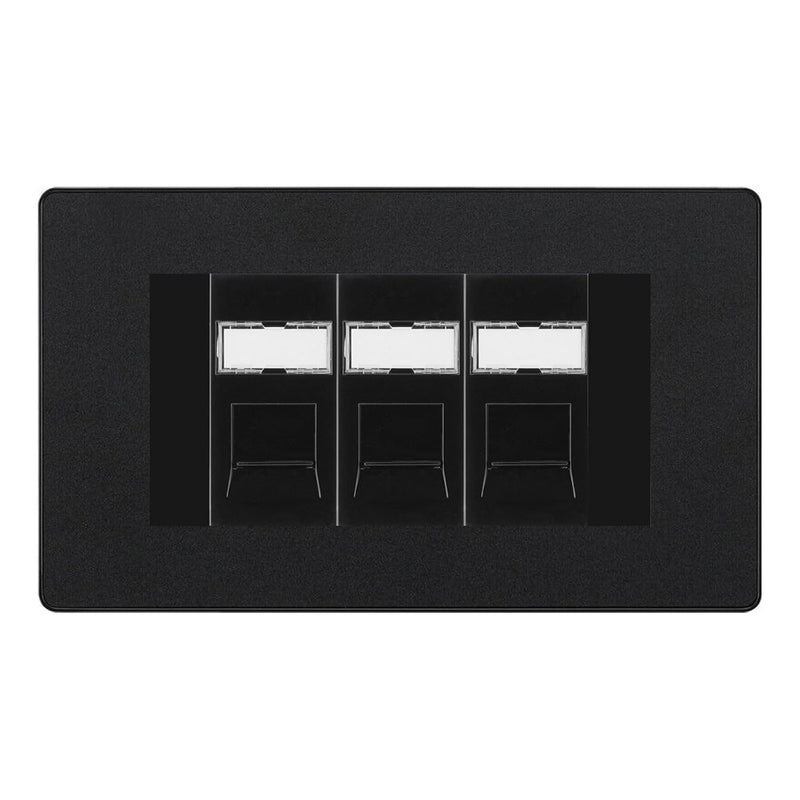BG Evolve Matt Black 3 Gang RJ45 Cat6 Data Socket Outlet Black Inserts