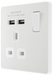  PCDCL21U2W Side - This Evolve pearlescent white 13A single power socket from British General comes with two USB charging ports, allowing you to plug in an electrical device and charge mobile devices simultaneously without having to sacrifice a power socket.
