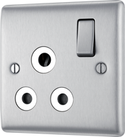 BG NBS99W 15a, 1 Gang Switched Socket Round Pin Brushed Steel