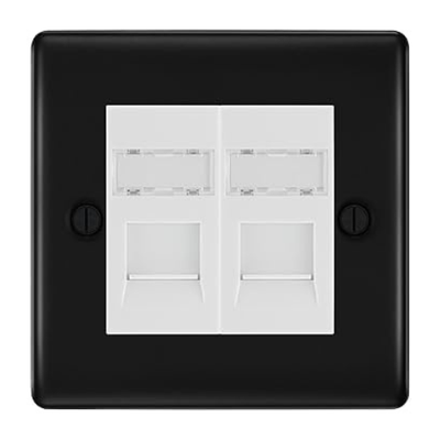 BG Nexus Metal Matt Black 2 Gang RJ45 Data Socket NFBRJ452W White Inserts by British General