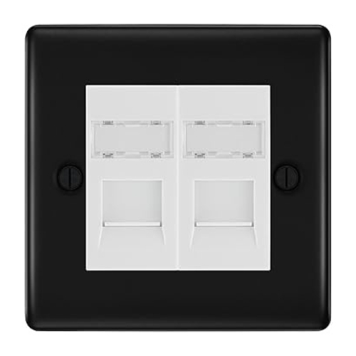 BG Nexus Metal Matt Black 2 Gang RJ45 Data Socket NFBRJ452W White Inserts