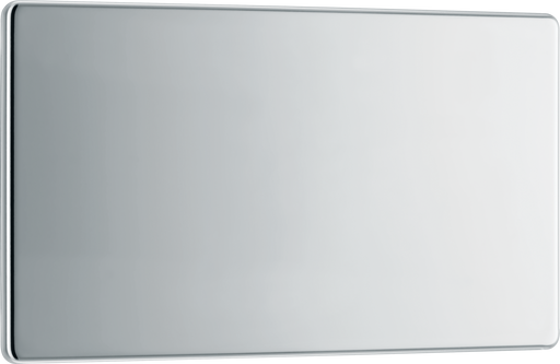  FPC95 Front - This screwless polished chrome double blank plate from British General is ideal for covering unused electrical connections and has a slim clip-on/off front plate for a luxurious finish