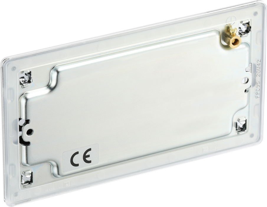  FPC95 Back - This screwless polished chrome double blank plate from British General is ideal for covering unused electrical connections and has a slim clip-on/off front plate for a luxurious finish