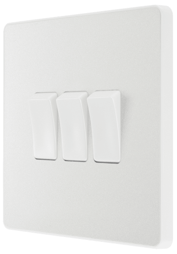 BG PCDCL43W Pearlescent White Evolve 3 Gang 20A 16AX 2 Way Light Switch - White Insert