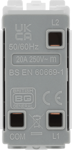 BG R14C Nexus Grid White 20A 20AX 2 Way 1 Pole Retractive PRESS Centre-Off Switch Module