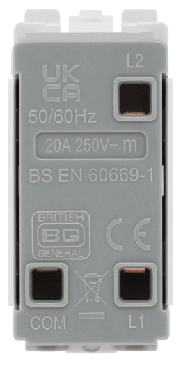 BG RBS14C Nexus Grid Brushed Steel 20AX 2 Way Centre-Off Retractive Switch Module