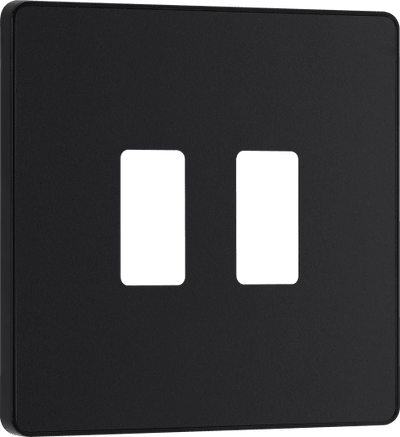BG RPCDMB2B Evolve Grid Matt Black 2 Module Square Front Plate - Black Trim