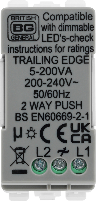 BG RPCDWDTR Evolve Grid White 200W 2 Way Intelligent Trailing-Edge LED Push Rotary Dimmer Module