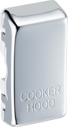 RRCHPC Side - This polished chrome finish rocker can be used to replace an existing switch rocker in the British General Grid range for easy identification of the device it operates and has 'COOKER HOOD' embossed on it.