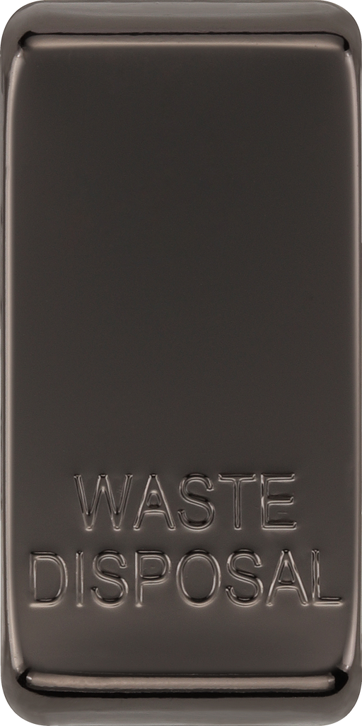  RRWDISBN Front - This black nickel finish rocker can be used to replace an existing switch rocker in the British General Grid range for easy identification of the device it operates and has 'WASTE DISPOSAL' embossed on it.