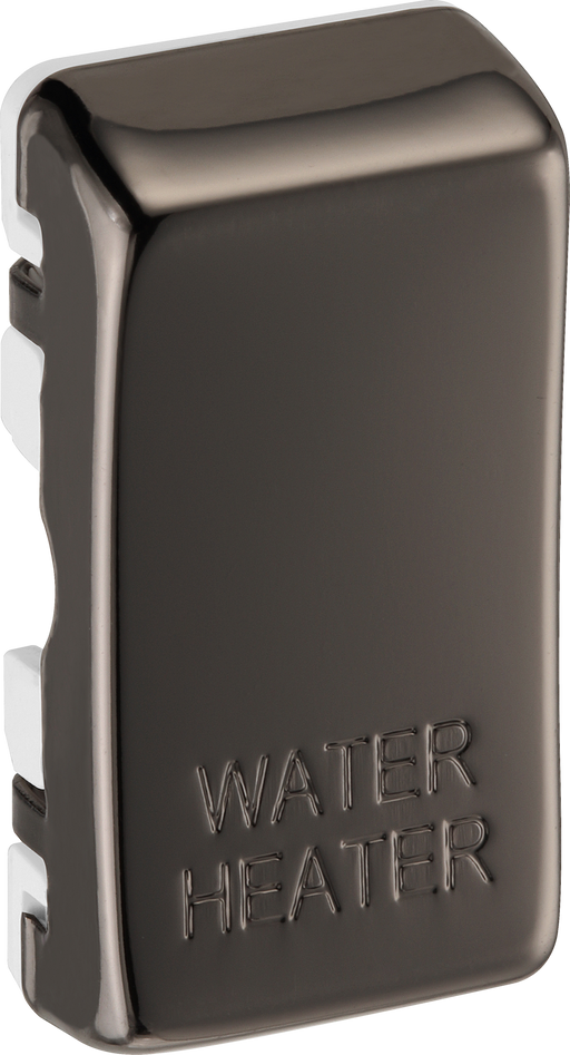 RRWHBN Side - This black nickel finish rocker can be used to replace an existing switch rocker in the British General Grid range for easy identification of the device it operates and has 'WATER HEATER' embossed on it.