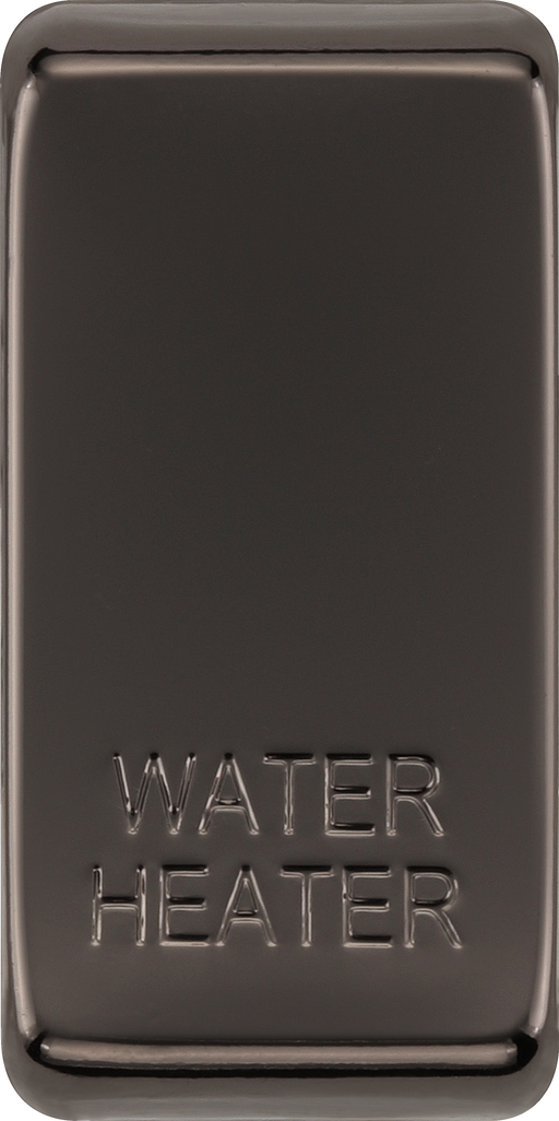 RRWHBN Front - This black nickel finish rocker can be used to replace an existing switch rocker in the British General Grid range for easy identification of the device it operates and has 'WATER HEATER' embossed on it.