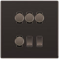 BG Screwless Black Nickel 6 Gang Switch 4x Trailing Edge LED Dimmer 2x 2Way Custom Grid Switch