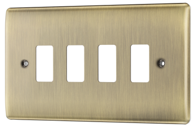 BG RNAB4 Nexus Metal Antique Brass 4 Module Grid Front Plate by British General (BG-RNAB4)