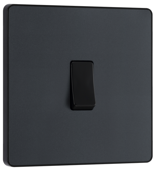  PCDMG13B Front - This Evolve Matt Grey 20A 16AX intermediate light switch from British General should be used as the middle switch when you need to operate one light from 3 different locations, such as either end of a hallway and at the top of the stairs.