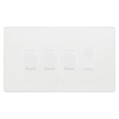 BG Evolve Pearlescent White 4 Gang Switch 3x Trailing Edge LED Dimmer 1x Intermediate Custom Grid Switch by British General (BG-Evolve-CL-4G-CUSTOM-3x-Dimmer-1x-INT)