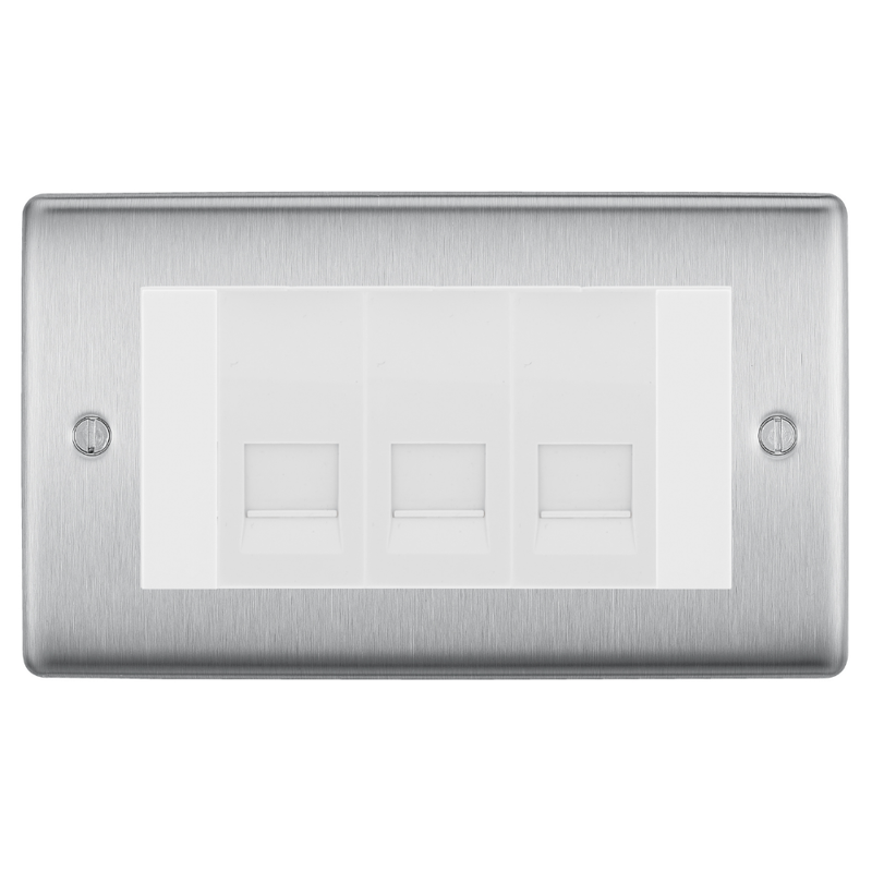 BG Nexus Brushed Steel 3 Gang Master Telephone Socket – White Insert