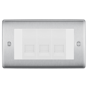 BG Nexus Brushed Steel 3 Gang Master Telephone Socket – White Insert by British General (BG-NBSBTM3W)