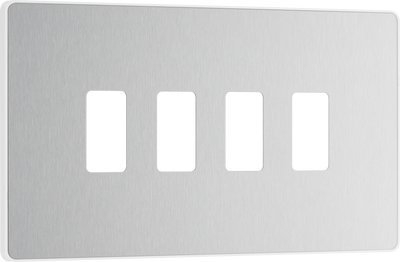 BG RPCDBS4W Evolve Grid Brushed Steel 4 Module Rectangular Front Plate - White Trim