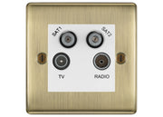 BG Nexus Antique Brass TV/FM/2x SAT Quadplex Socket – White Insert by British General (BG-NABTVFMSAT2W)