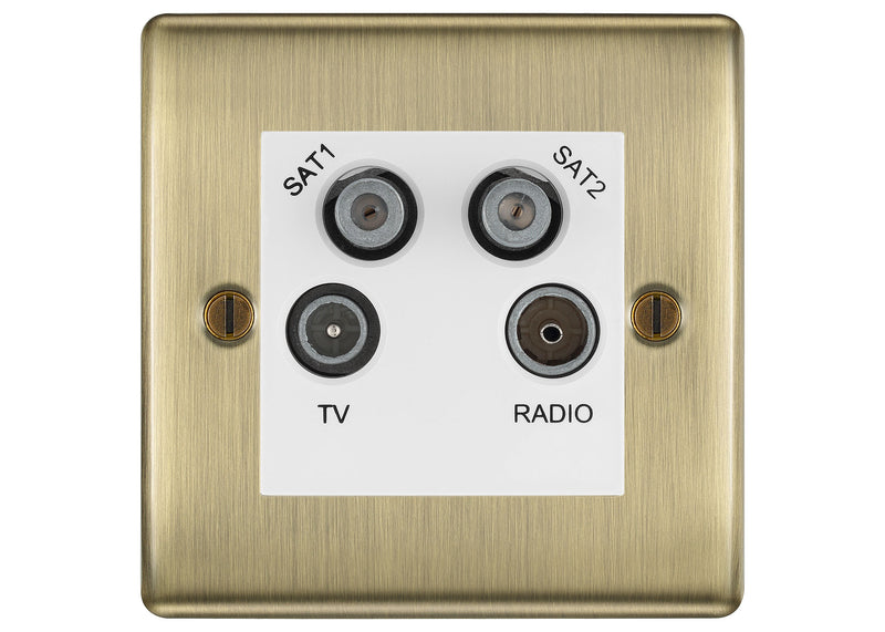 BG Nexus Antique Brass TV/FM/2x SAT Quadplex Socket – White Insert