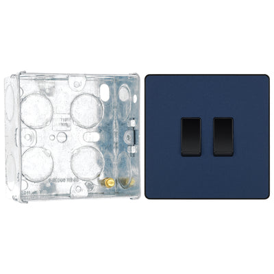 BG Evolve Matt Blue 2 Gang 20A 16AX 2 Way Light Switch PCDDB42B with 35mm Steel Back Box