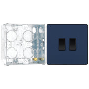 BG Evolve Matt Blue 2 Gang 20A 16AX 2 Way Light Switch PCDDB42B with 35mm Steel Back Box