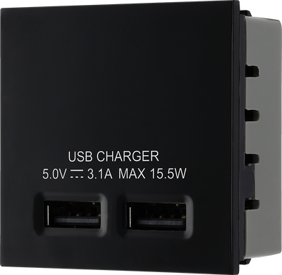 BG EMUSB3B Black 2x 3.1A USB-A 2 Module Euro Module USB Charger