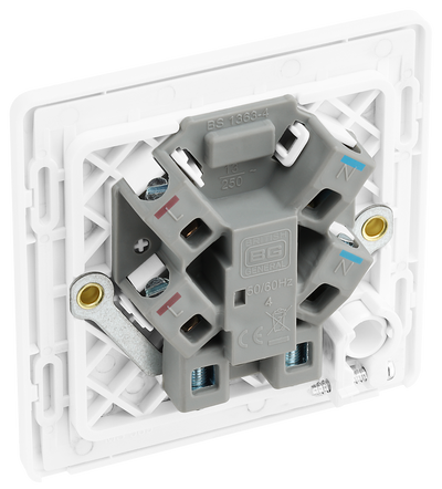 BG PCDBS54W Brushed Steel Evolve 13A Flex Outlet Neon Unswitched Fused Spur Unit - White Insert