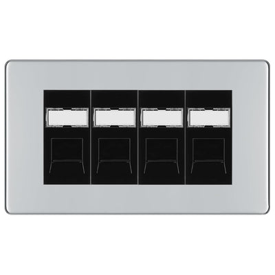 BG Screwless Polished Chrome 4 Gang RJ45 Cat6 Data Socket Outlet Black Inserts by British General (BG-FPCRJ454B)