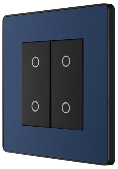 BG PCDDBTDS2B Matt Blue Evolve 2 Gang 200W Trailing Edge Secondary Touch Dimmer - Black Insert